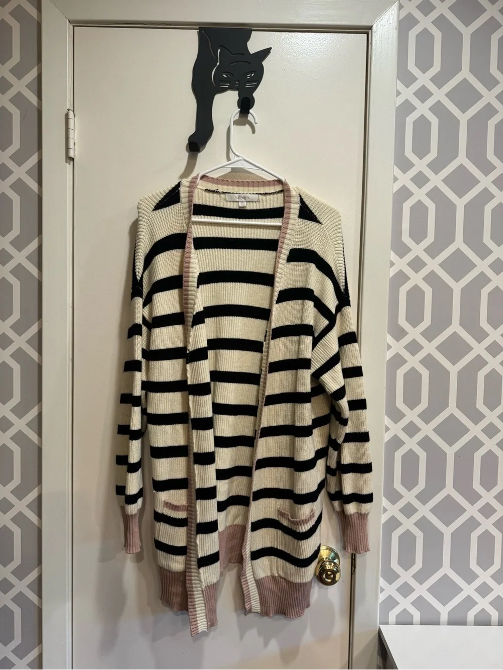 Anthropologie Size XL Striped Knit Cardigan, Crop Top & Shorts Set -Pink & Black - Picture 2 of 15